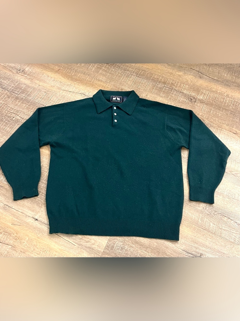 Woods & gray men’s large cashmere Forest Green Long-Sleeve Knit Polo Sweater